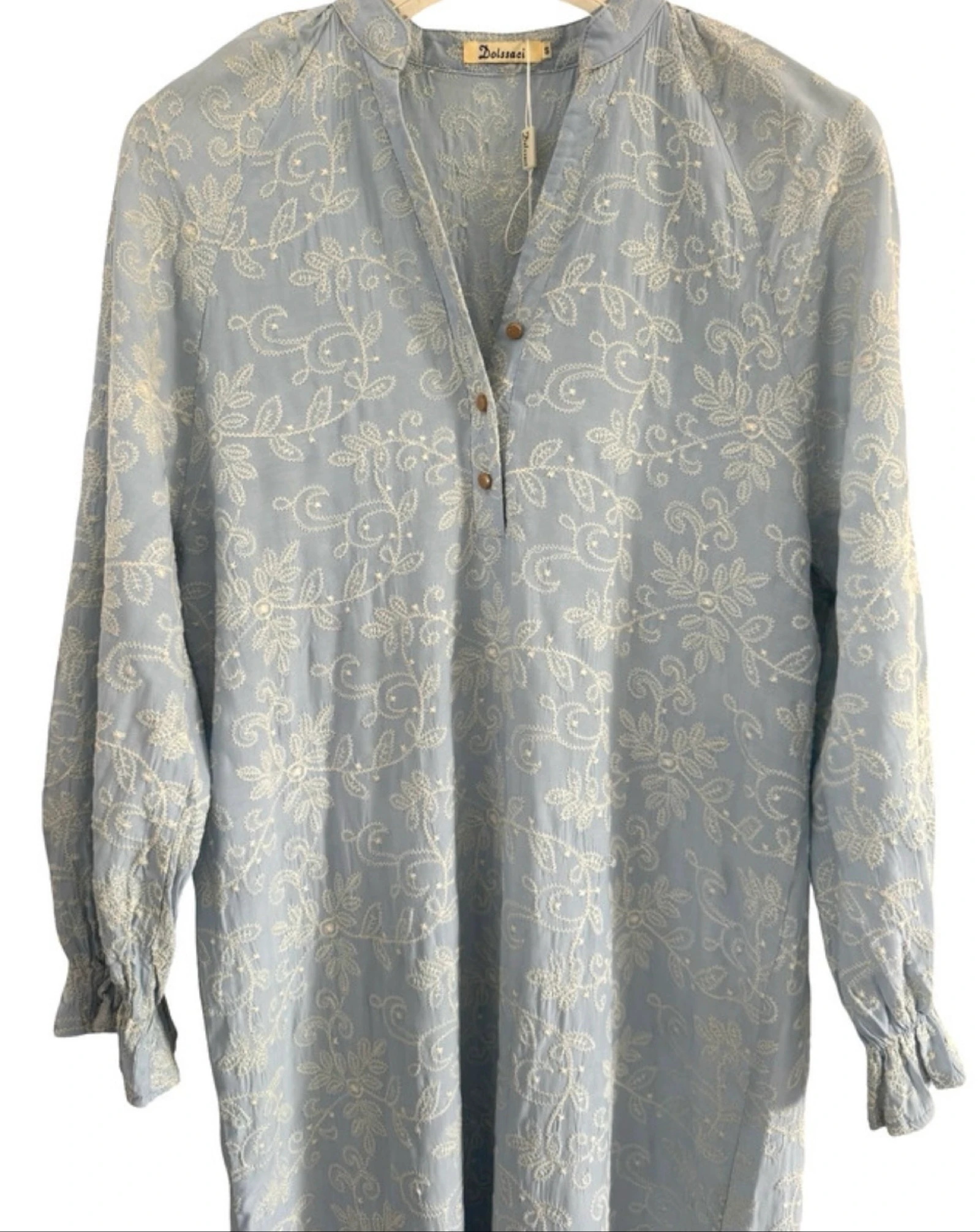 Dolssaci maxi dress S light blue embroidered tencel cotton new – photo 7